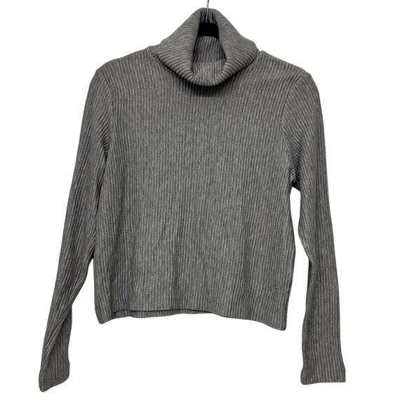 NWT Club Monaco Meredy Rib Knit Turtleneck Sweater Women's M Gray Crop Pullover - Picture 1 of 6